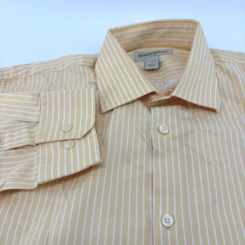 Banana Republic Mens Classic Fit Striped Button‎ Down Shirt XL 17-17 1/2Yellow